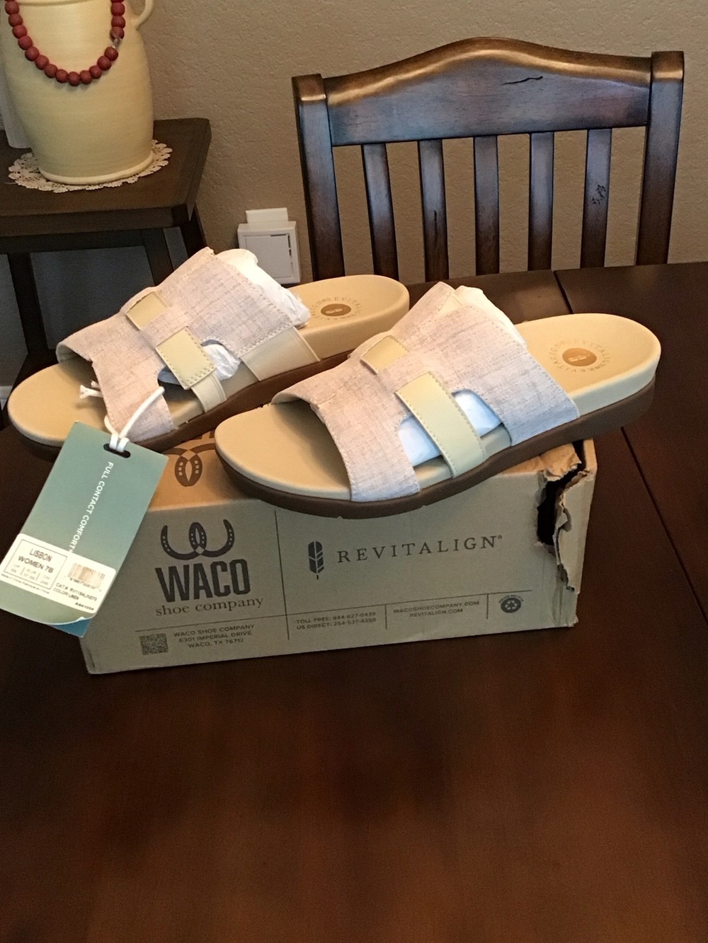 Revitalize Orthotic linen and leather slide sandals